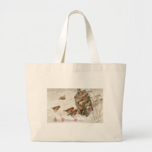 Vögel finden Schutz in Laterne Vintage-Weihnachten Jumbo Stoffbeutel