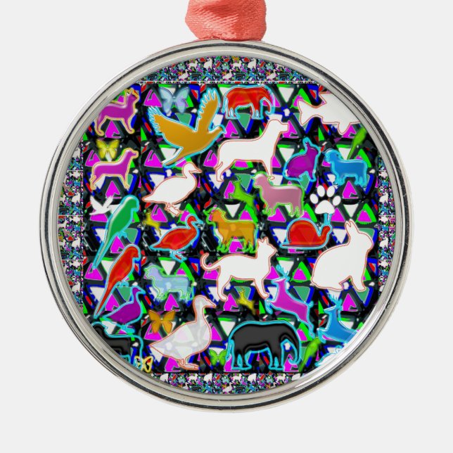 Vogel-Fisch-Tier-Haustier-Zoo scherzt Kinder+Raum Silbernes Ornament (Vorne)