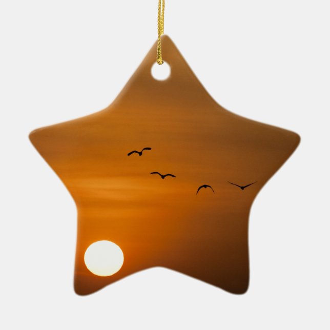 Vögel fliegen bei Sonnenuntergang Keramikornament (Vorne)