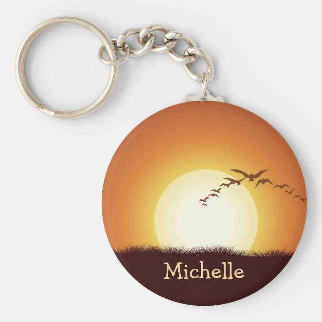 Vögel fliegen bei Sonnenuntergang Personalisierter Schlüsselanhänger (Vorne)