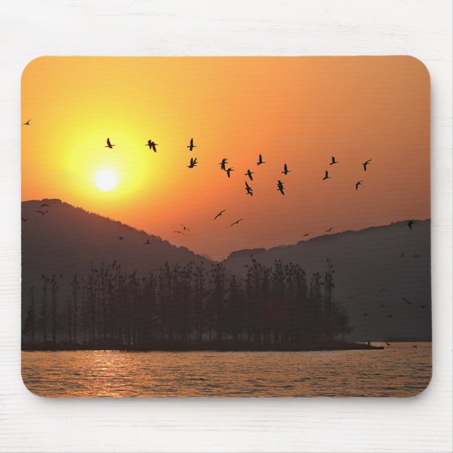 Vögel fliegen in Sunset Sky über dem East Lake Fot Mousepad (Vorne)