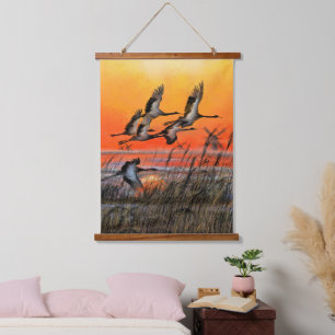Vögel fliegen Sonnenuntergang hängend Tapestry - M Wandteppich Mit Holzrahmen