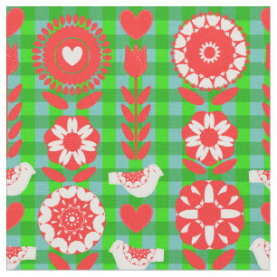 Vögel Folk Hübsches Muster Stoff