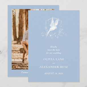 Vogel Französisch Blau Floral Foto Hochzeit Save The Date