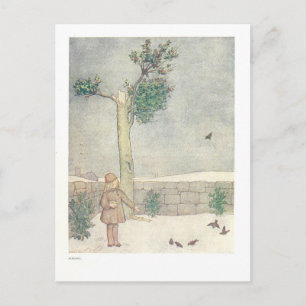 Vögel füttern im Januar Vintage-Illustration Postkarte