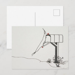 Vogel Gewartet für E-Mail an der Mailbox Postkarte