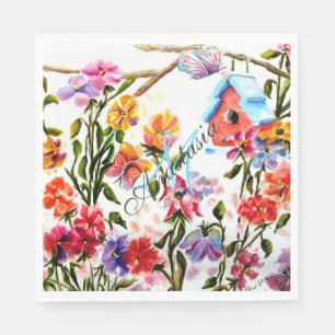 VOGEL-HAUS IM WUNDERLICHEN GARTEN-MONOGRAMM-PARTY SERVIETTE