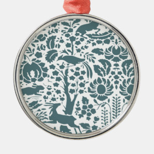 Vogel, Hirsch, Baum-Volksmuster Silbernes Ornament