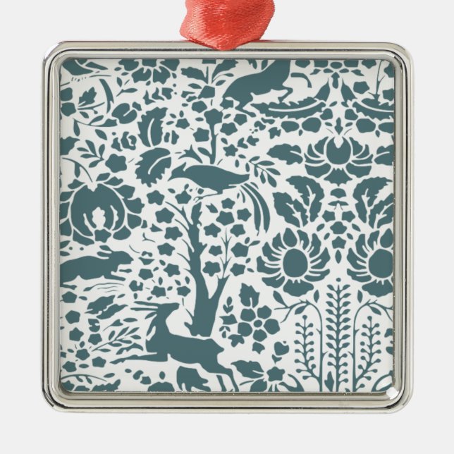 Vögel, Hirsche, Baumfollikelmuster Silbernes Ornament (Vorne)