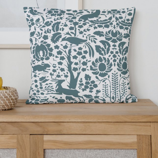 Vögel, Hirsche, Blumendamast Kissen (Von Creator hochgeladen)