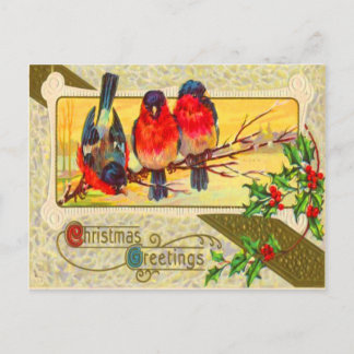 Vögel & Holly Postkarte
