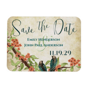 Vögel Holz Save the Date Korallenkirsche Blossom Magnet