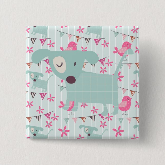 Vögel, Hunde, Banner, Blume Button (Vorderseite)