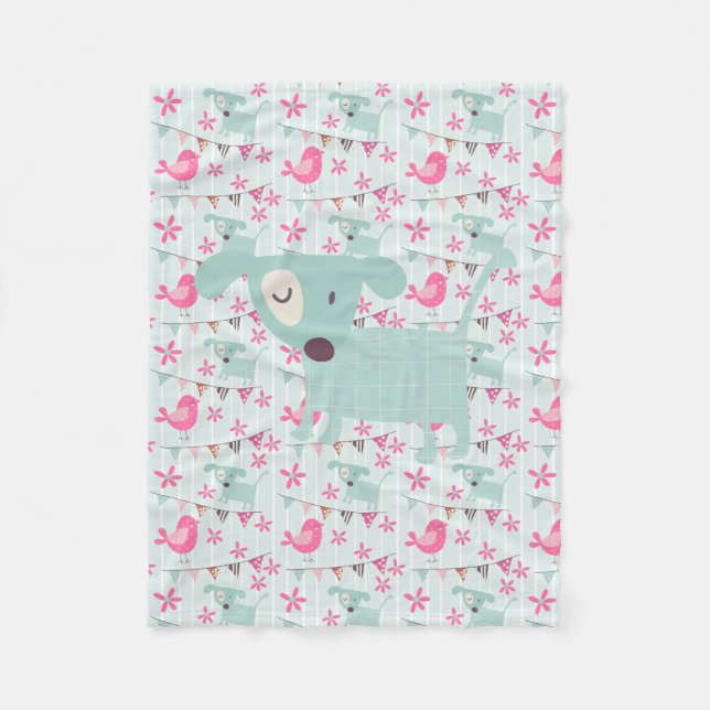 Vögel, Hunde, Banner, Blume Fleecedecke (Vorderseite)