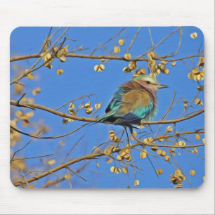Vogel im Baum und Foto von blauem Himmel Mousepad