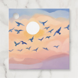 Vögel im Flug | Sonnenuntergang Natur Aquarell Geschenkanhänger