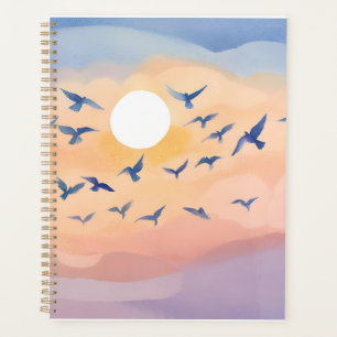 Vögel im Flug   Sonnenuntergang Natur Aquarell Planer