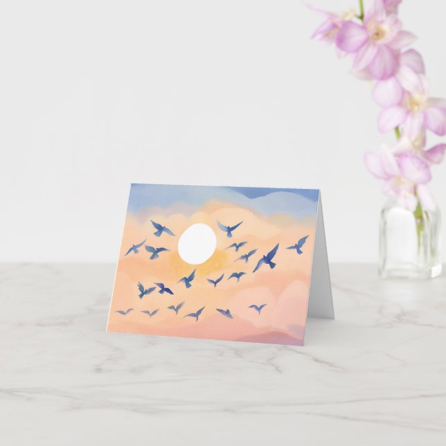 Vögel im Flug | Sonnenuntergang Wasserfarbe Karte (Orchidee)