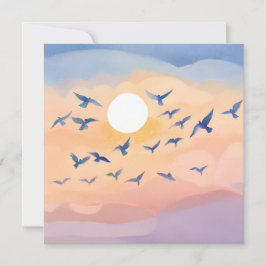 Vögel im Flug | Sonnenuntergang Wasserfarbe | Leer Karte