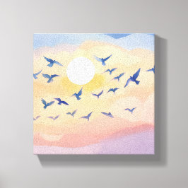 Vögel im Flug | Sonnenuntergang Wasserfarbe Leinwanddruck