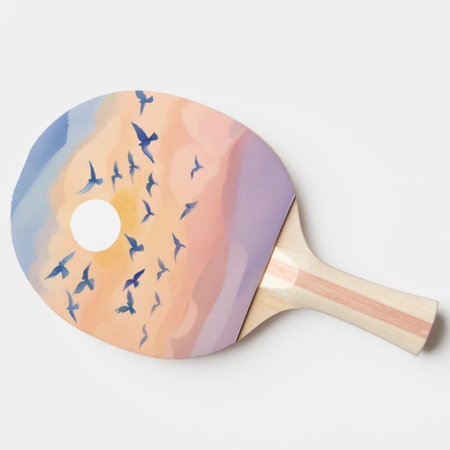 Vögel im Flug | Sonnenuntergang Wasserfarbe Tischtennis Schläger (Seitenansicht)
