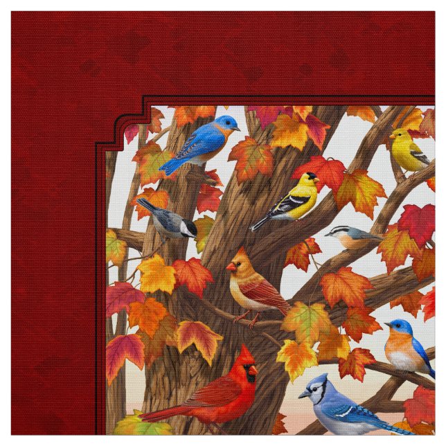 Vögel im Herbst Ahornbaum rot Stoff (Muster)