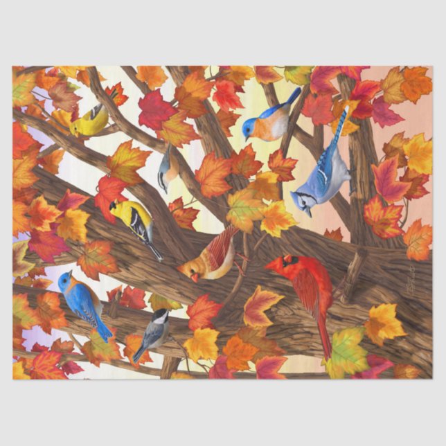 Vögel im Herbst Ahornbaum Seidenpapier (Vorderseite)