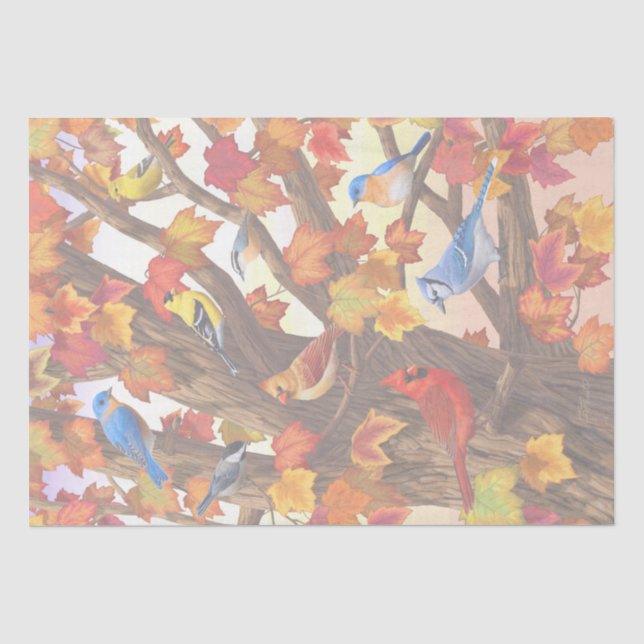 Vögel im Herbst Ahornbaum Seidenpapier (Vorderseite)