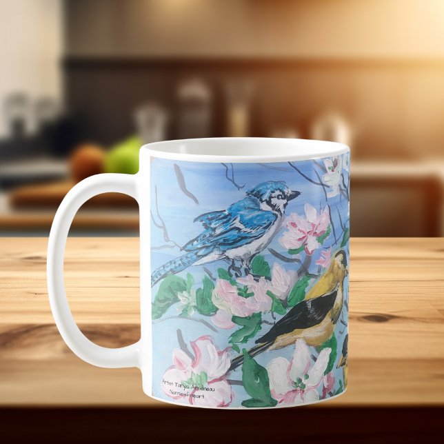 Vögel im Hinterhof blaue Jay-Gelbe Finke Kaffeetasse ( Birds in Nature)