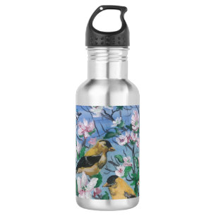 Vögel im Hinterhof gelbflossiger Fink handbemalt a Edelstahlflasche