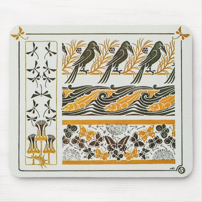 Vögel im Jugendstil von Maurice Verneuil Mousepad (Vorne)