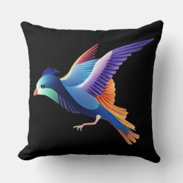 Vogel im Mittelflug auf schwarzem Hintergrund Kissen