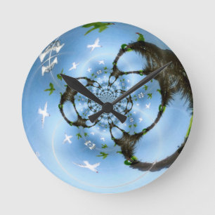Vögel im Paradies Runde Wanduhr