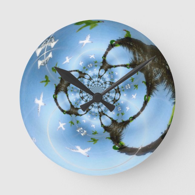 Vögel im Paradies Runde Wanduhr (Vorderseite)