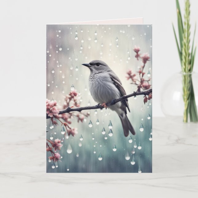 Vogel im Regen-Beileid Karte (Vorderseite)