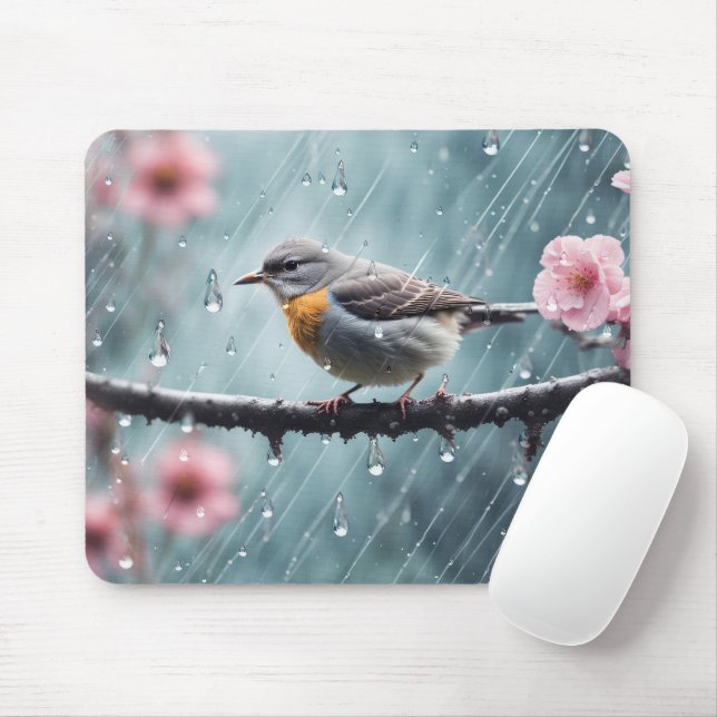 Vogel im Regen Mousepad (Mit Mouse)