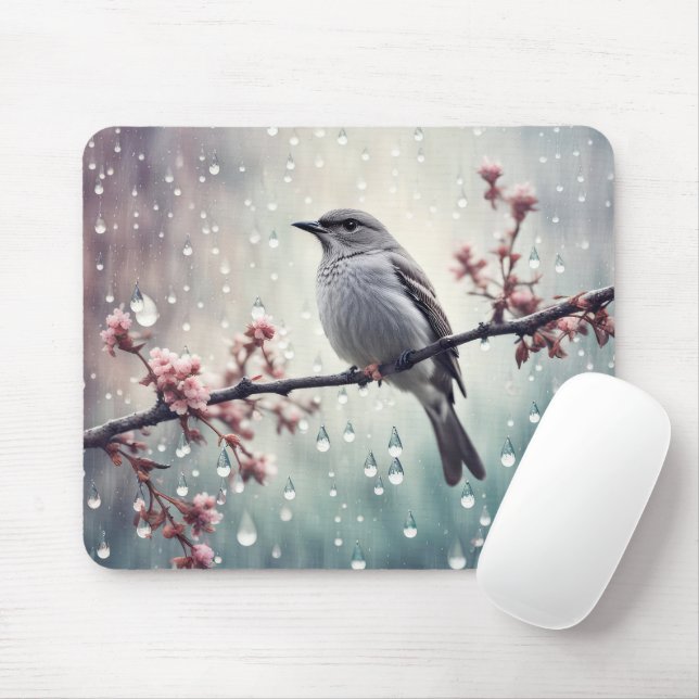 Vogel im Regen Mousepad (Mit Mouse)
