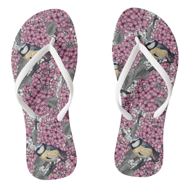 Vögel im Rosa-lila-Garten Flip Flops (Fußbett)