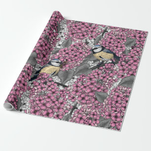Vögel im Rosa-lila-Garten Geschenkpapier