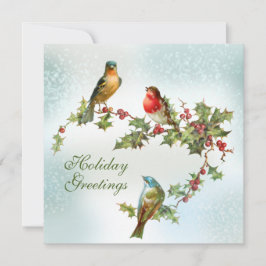 Vögel im Schnee auf dem Holly Berries Flat Feiertagskarte