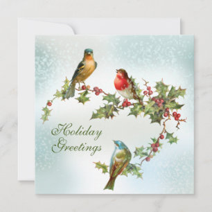 Vögel im Schnee auf dem Holly Berries Flat Feiertagskarte