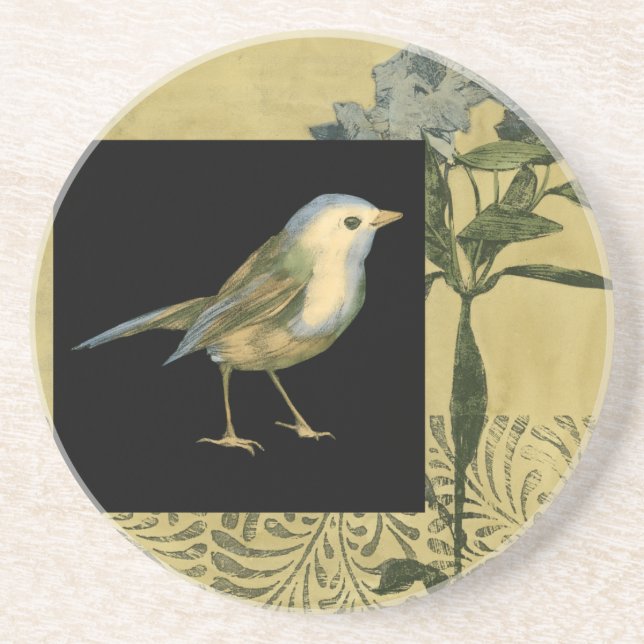 Vogel im schwarzen und Vintagen Hintergrund Getränkeuntersetzer (Vorne)