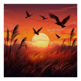 Vögel im Sonnenlicht - eine ruhige Naturlandschaft Poster