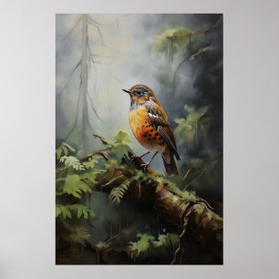 Vogel im Wald Wandbild, Vogel rustikal, Botanik Poster