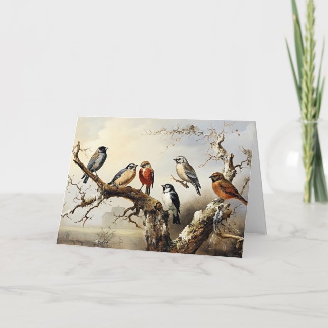 Vögel im Winter Dankeskarte (Vorderseite)