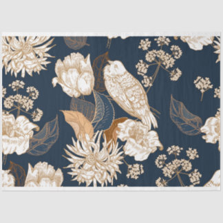 Vogel in Bloom Navy Weiß und Gold Seidenpapier