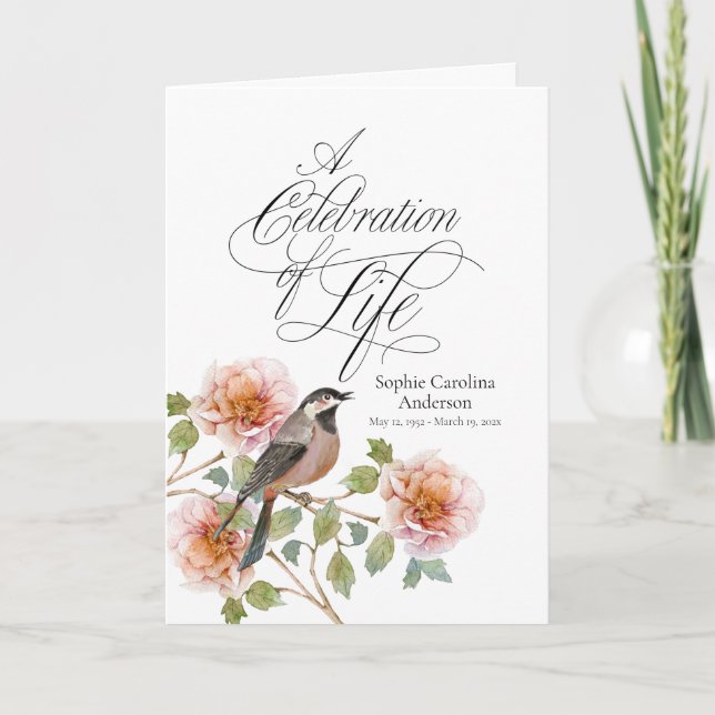 Vogel in Blumen Gedenkfeier-Programm Programm (Vorderseite)