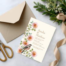 Vögel in Blumen Hochzeitseinladung
