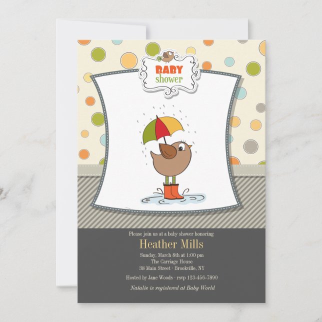 Vogel in Boots Dusche Einladung (Vorderseite)