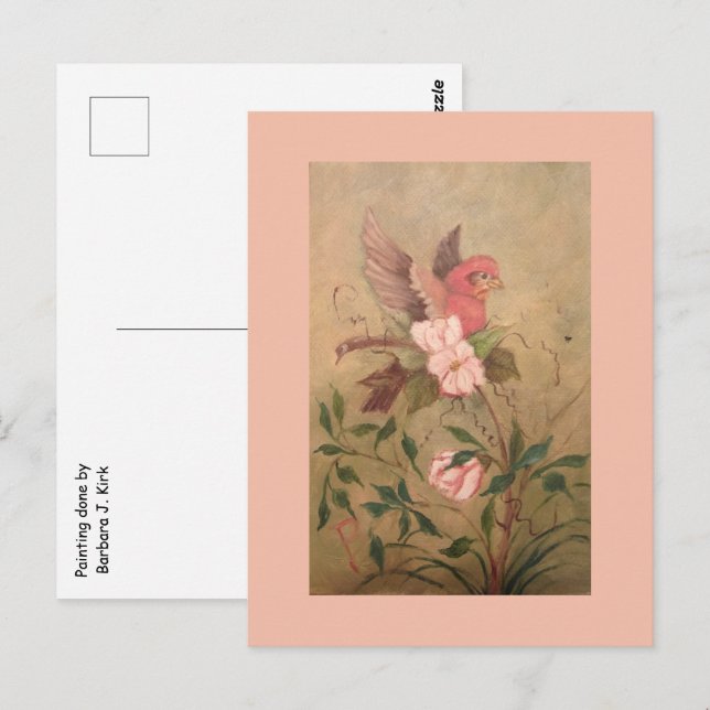 Vogel in den Blume Postkarte (Vorne/Hinten)